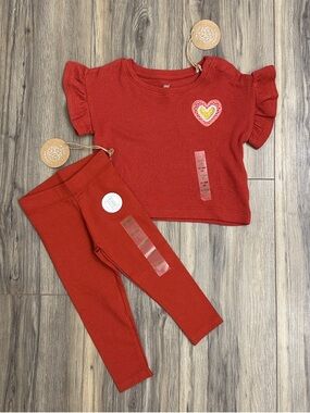 Dip Organic Rust/Brick Red Heart Ruffle Flutter Sleeve Top & Legging Set Outfit
